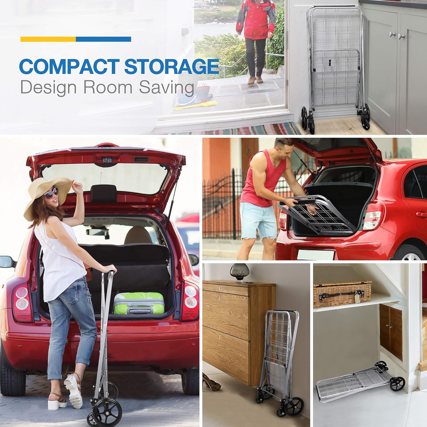 Newly Released Grocery Utility Flat Folding Shopping Cart with 360° Rolling Swivel Wheels Heavy Duty & Light Weight Extra Large Utility Cart : Office Products