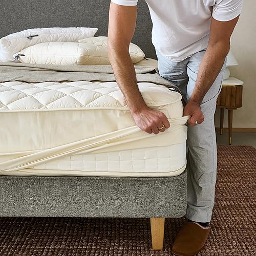 Miniatura 2 de Woolroom Protector de colchón matrimonial, lana británica orgánica con certificación GOTS, funda de cama hecha a mano, con regulación de
