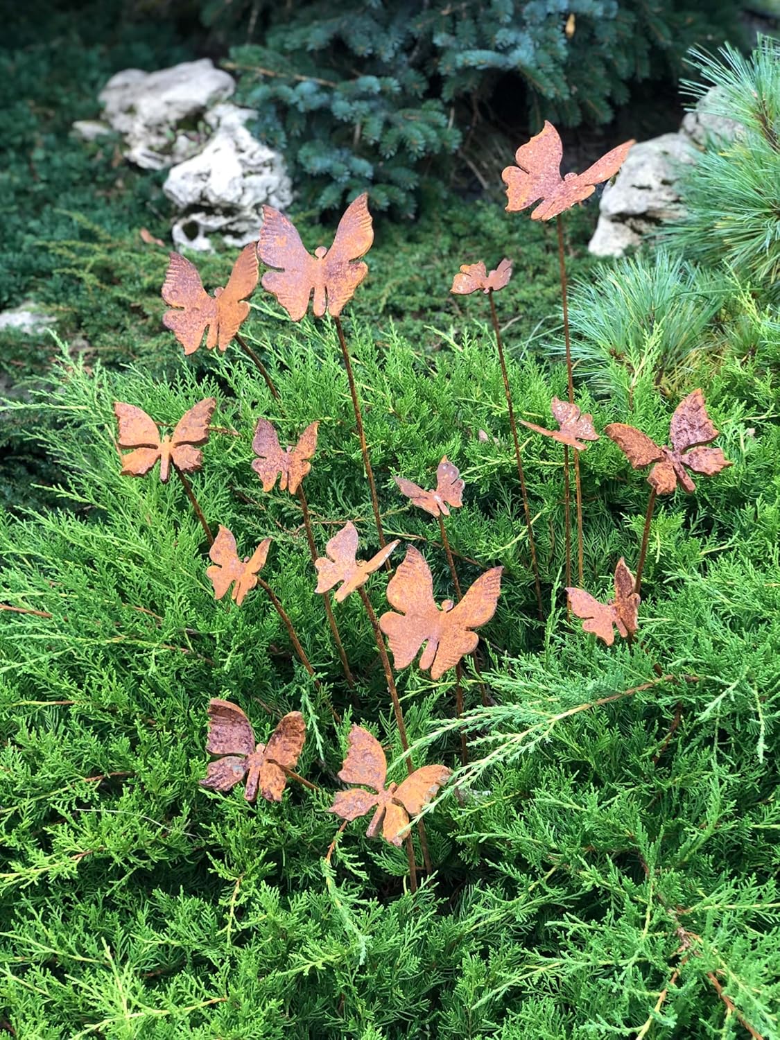 Set of 15 Metal Butterfly Garden Stakes – Unique Outdoor Yard Art, Whimsical Metal Decor for Garden Beds, Flower Pots, and Backyard Spaces