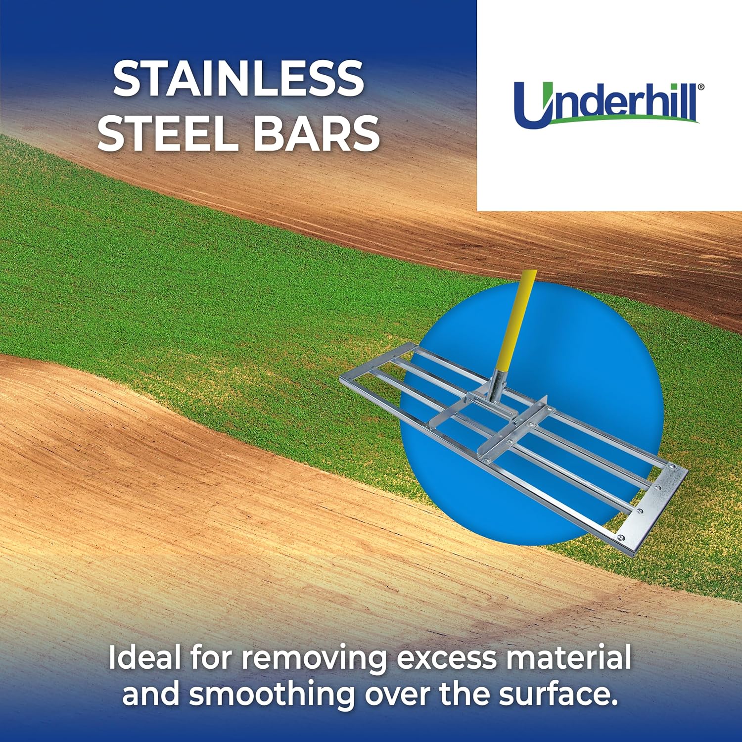 Underhill Level Lawn Leveler Leveling Tool Landscape Rake Dirt, Sand, and Soil Leveler Spreader for Golf Greens and Tees, 40 Inch, TLLC-40K