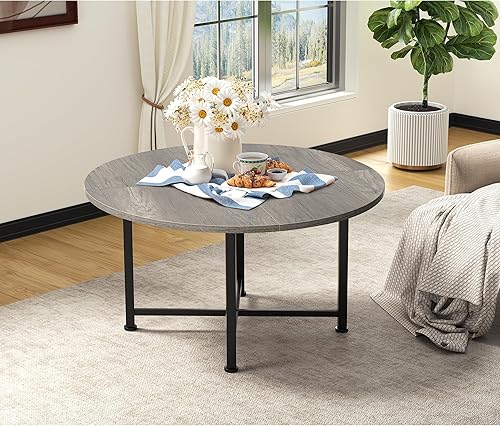 Miniatura 2 de SENIG Mesa auxiliar redonda, mesa de centro de 2 niveles con estante de almacenamiento para sala de estar, mesa central para espacios pequeños,