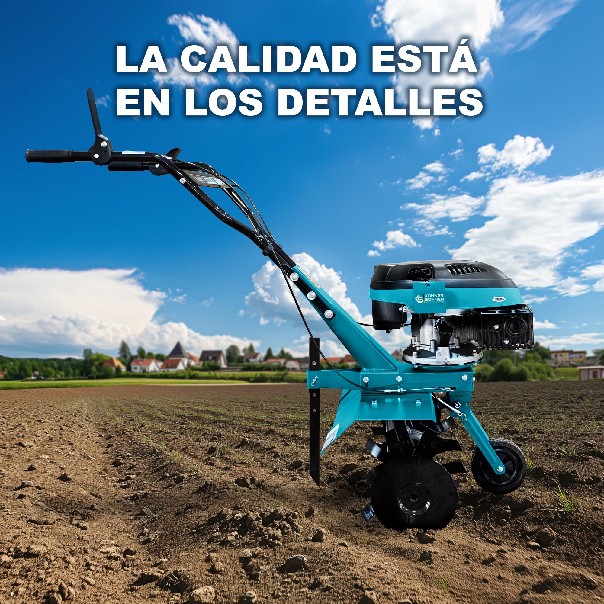 Könner & Söhnen KS 4HP-70 - Motobloque de Gasolina con accionamiento por Correa, motocultor con Fresa Sable forjada, Ancho de Trabajo ≤ 70 cm, Profundidad de Trabajo ≤ 27 cm, Potencia del Motor 4