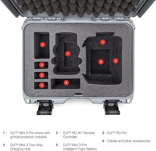 Miniatura 8 de Nanuk Funda rígida impermeable 915 con inserto personalizado para DJI Mini 3, paquete Fly More y control remoto RC-N1 o RC, color plateado