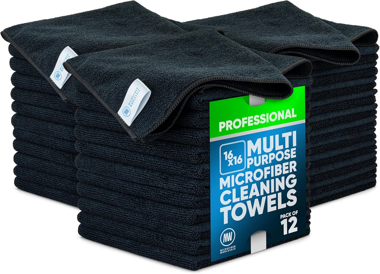 MW Pro Microfiber Cleaning Cloth | Black | 36 Pack | 16” x 16” | All Purpose Microfiber Towels - Clean, Dust, Polish, Scrub, Absorbent