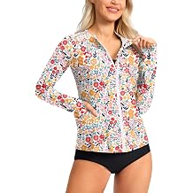 SANTINY Women's Rash Guard UPF50+ SPF UV Protection Long Sleeve Swimsuit Top with Pockets Zip Front Swim Shirts Woman