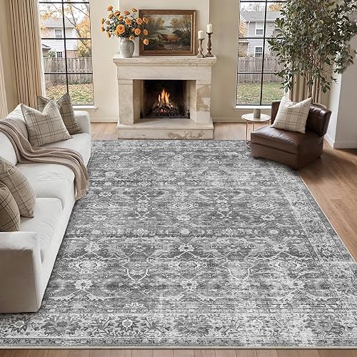 Zeeinx 8x10 Washable Grey Vintage Area Rug