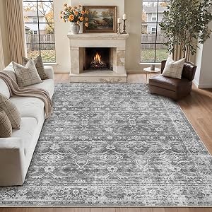 Zeeinx 5x7 Washable Grey Rug for Living Room Vintage Distressed Bedroom Rug