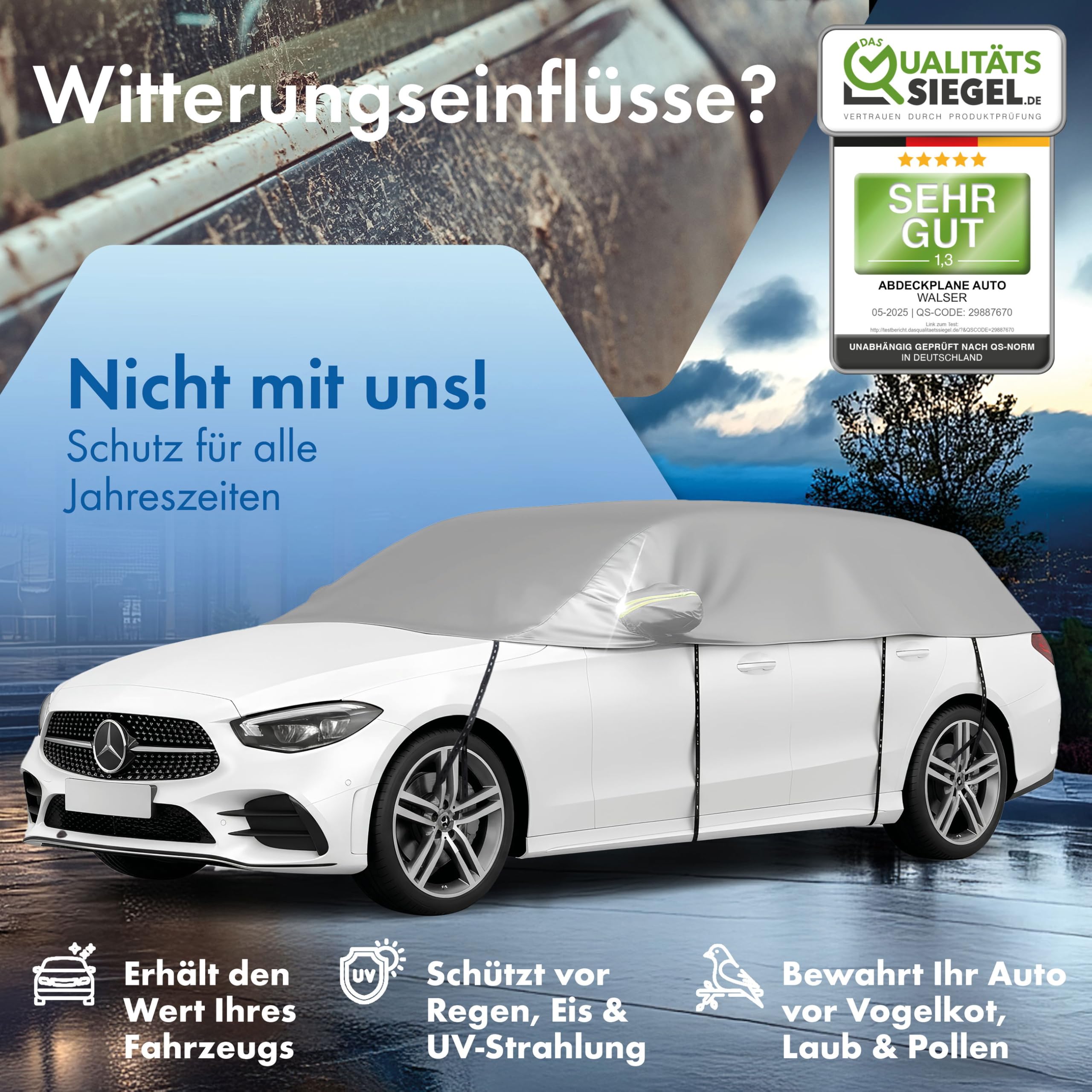 WALSER Abdeckplane Auto All Weather wasserdicht 100% wetterfest Outdoor Halbgarage Größe 5 Kombi Silber