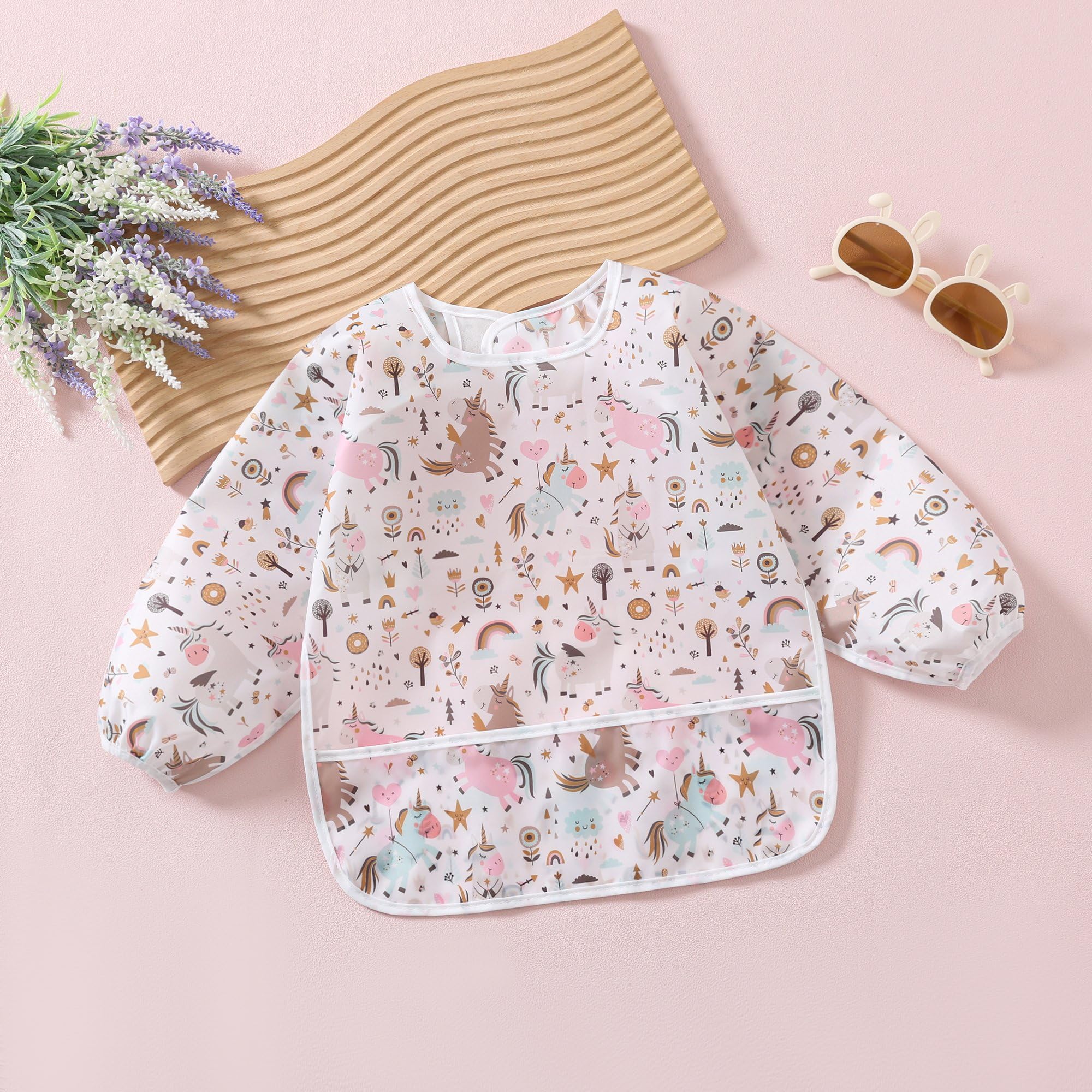 5pcs Bébé Bavoir Manches Longues Imperméable Enfant Bavoir Tablier 3 à 30 Mois