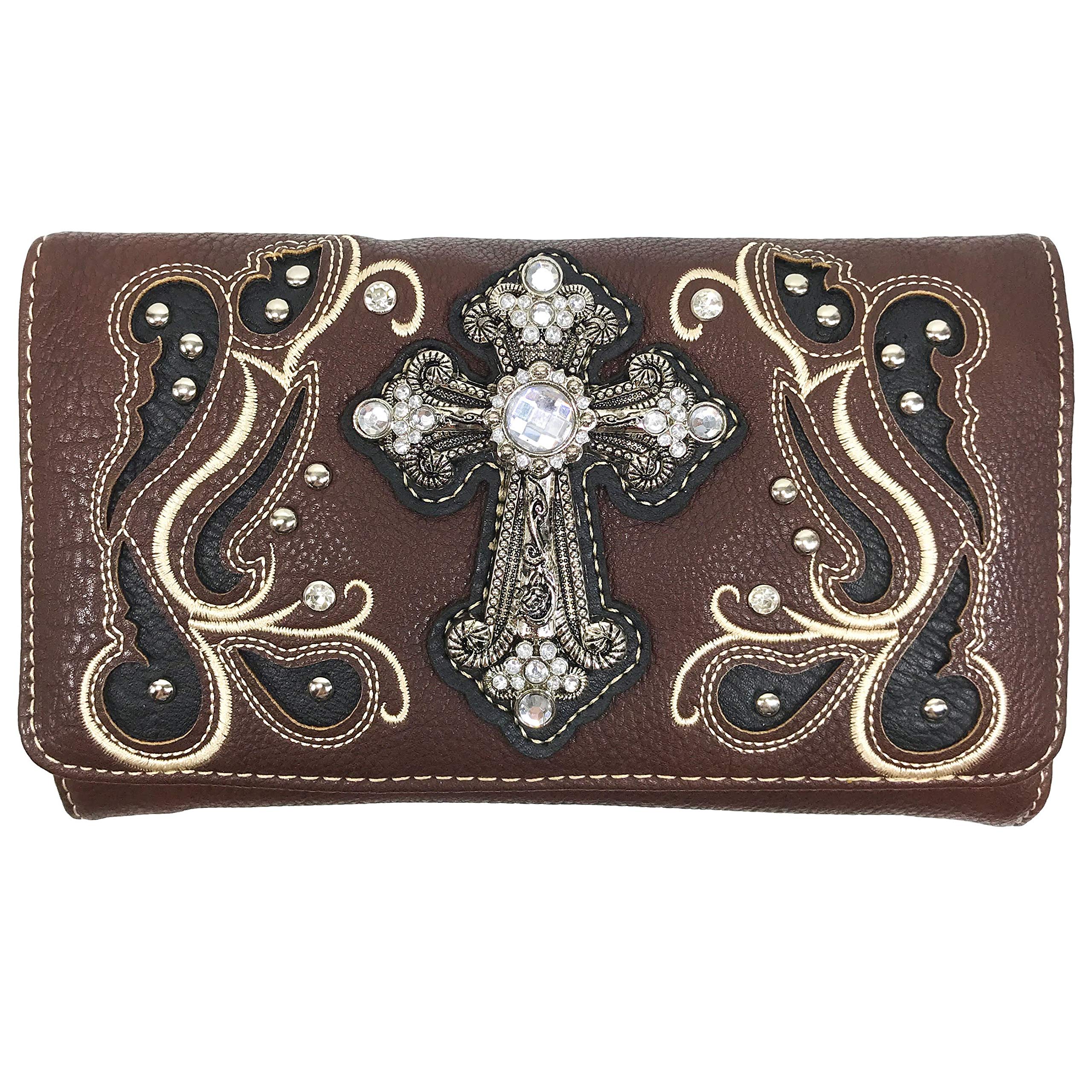 Justin West Floral Autumn Leaf Embroidery Rhinestone Cross Conceal Carry Handbag Wallet