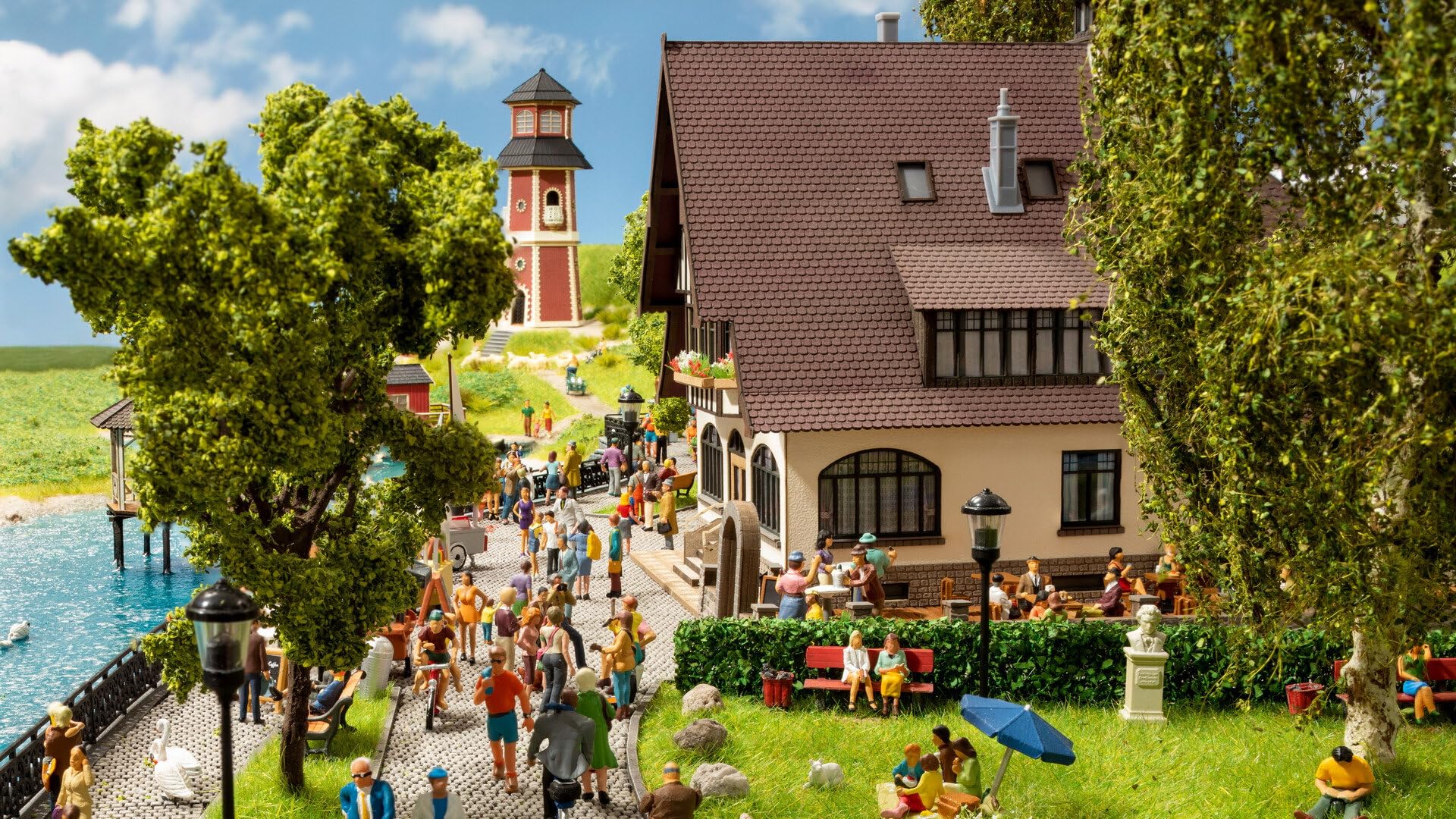 NOCH® Karczma z ogródkiem piwnym, karczma modelarska, 18,9 x 17,2 cm, szerokość toru H0