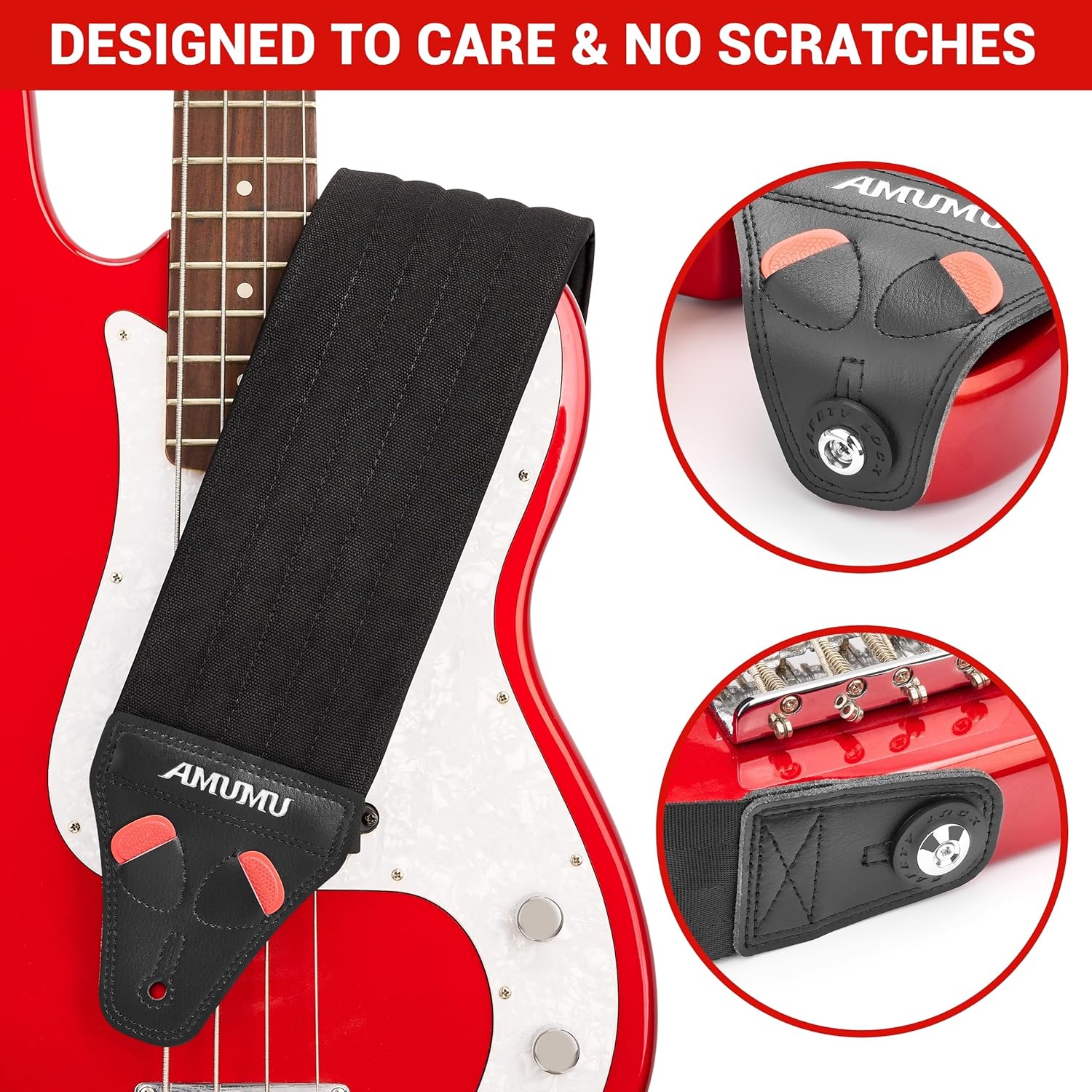 Amumu AIRCELL Bass & Guitar Strap 4" Ultra Wide - 0.7" Thick Breathable Convex 3D Air Cell Cushions - Neoprene Padding - Comfort Custom - Adjustable Length 44"-55"(STD)