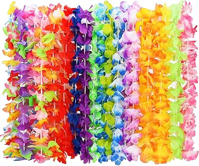 24pcs Leis for Luau Party, Hawaiian Leis Bulk Decorations Silk Flower Necklace, Colorful Tropical Hawaiian Bulk Hula Dance Party Decor, Flower Leis Summer Beach Pool Party Decorations Favors Supplies