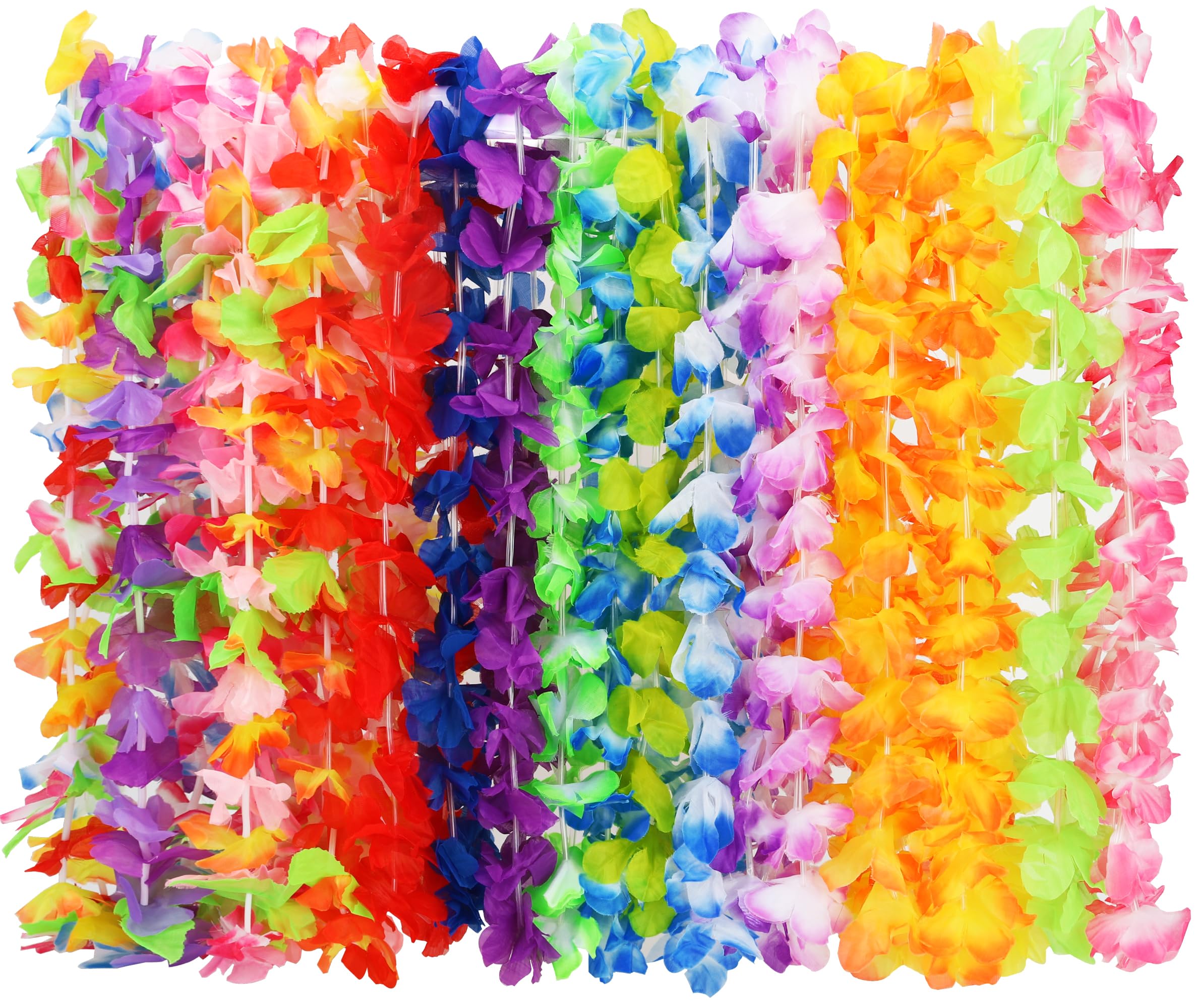 24pcs Leis for Luau Party, Hawaiian Leis Bulk Decorations Silk Flower Necklace, Colorful Tropical Hawaiian Bulk Hula Dance Party Decor, Flower Leis Summer Beach Pool Party Decorations Favors Supplies