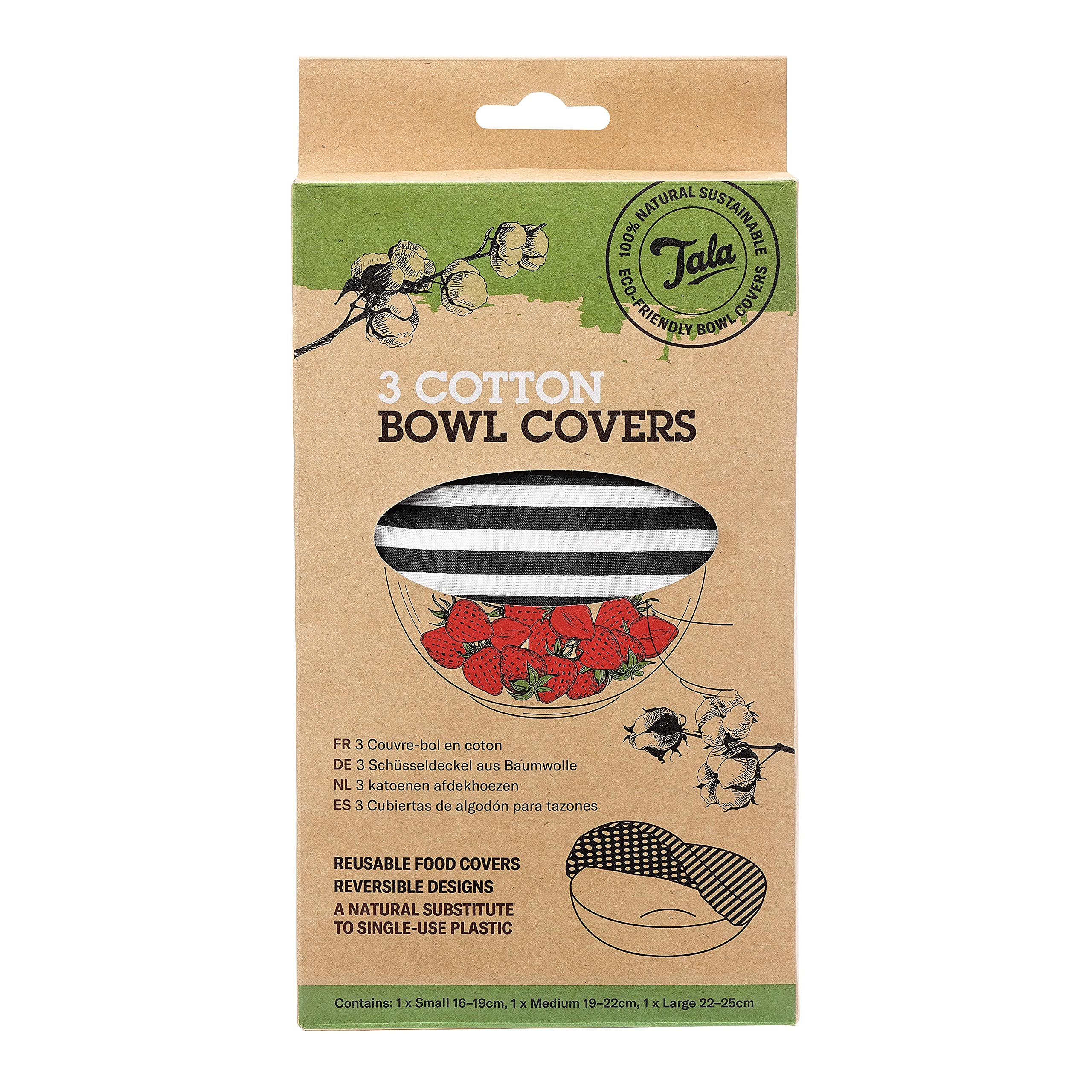 Tala Cotton Bowl Covers, Set of 3, Reversible Designs, Microwave Safe, Machine Washable, Ideal for leftovers