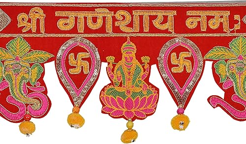 Miniatura 4 de Diwali Special Laxmi Ganesh Toranam para decoración del hogar Diwali colgante de puerta, Templo Pooja Bandhanwar Shub Labh Toran para Deepawali