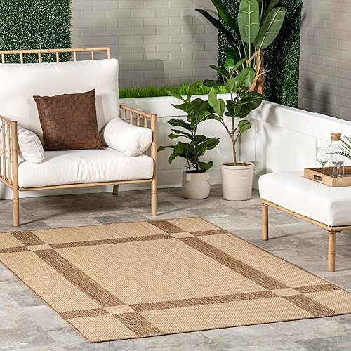 nuLOOM Natasha - Alfombra casual a rayas para interiores y exteriores, 5 x 8 pies, color beige