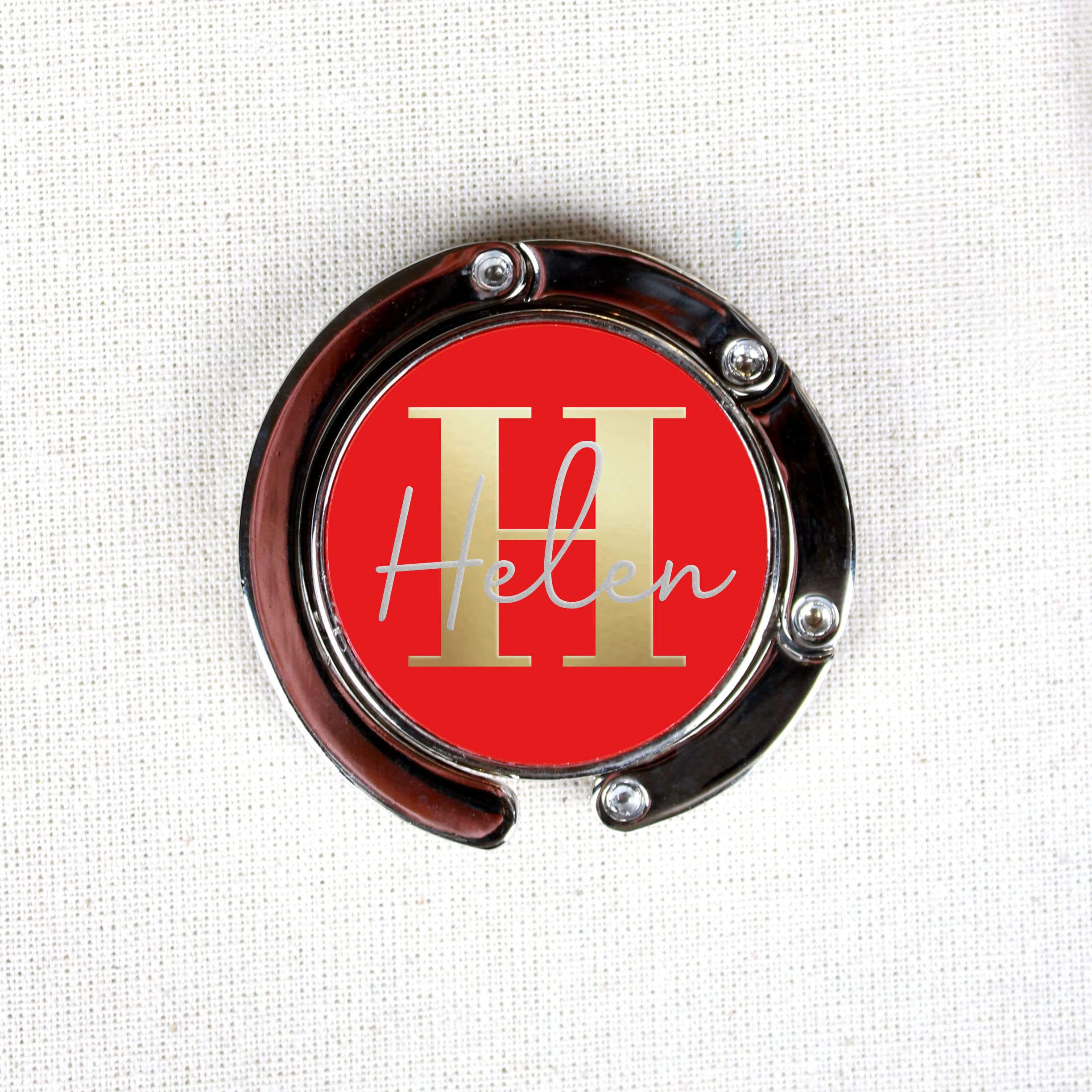 Ebuygb Women's Red Personalised Foldable Purse Hook, Folding Monogram Handbag Table Hanger, Portable Bag Hanger, Desk Hooks - Initial & Name (Red)