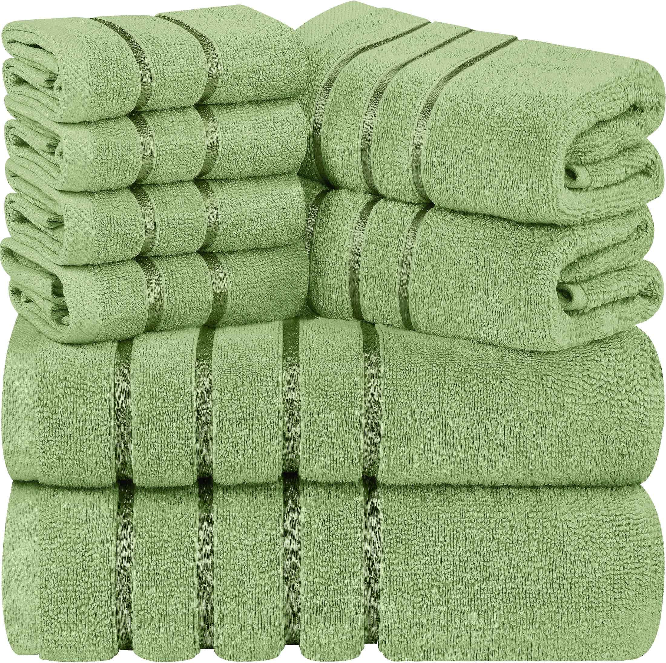 Utopia Towels 8 Piece Luxury Towel Set, 2 Bath, 2 Hand, and 4 Wash Cloths, 600 GSM Ring Spun Cotton, Highly Absorbent Viscose Stripe Towels, Ideal for Everyday use, Sage Green