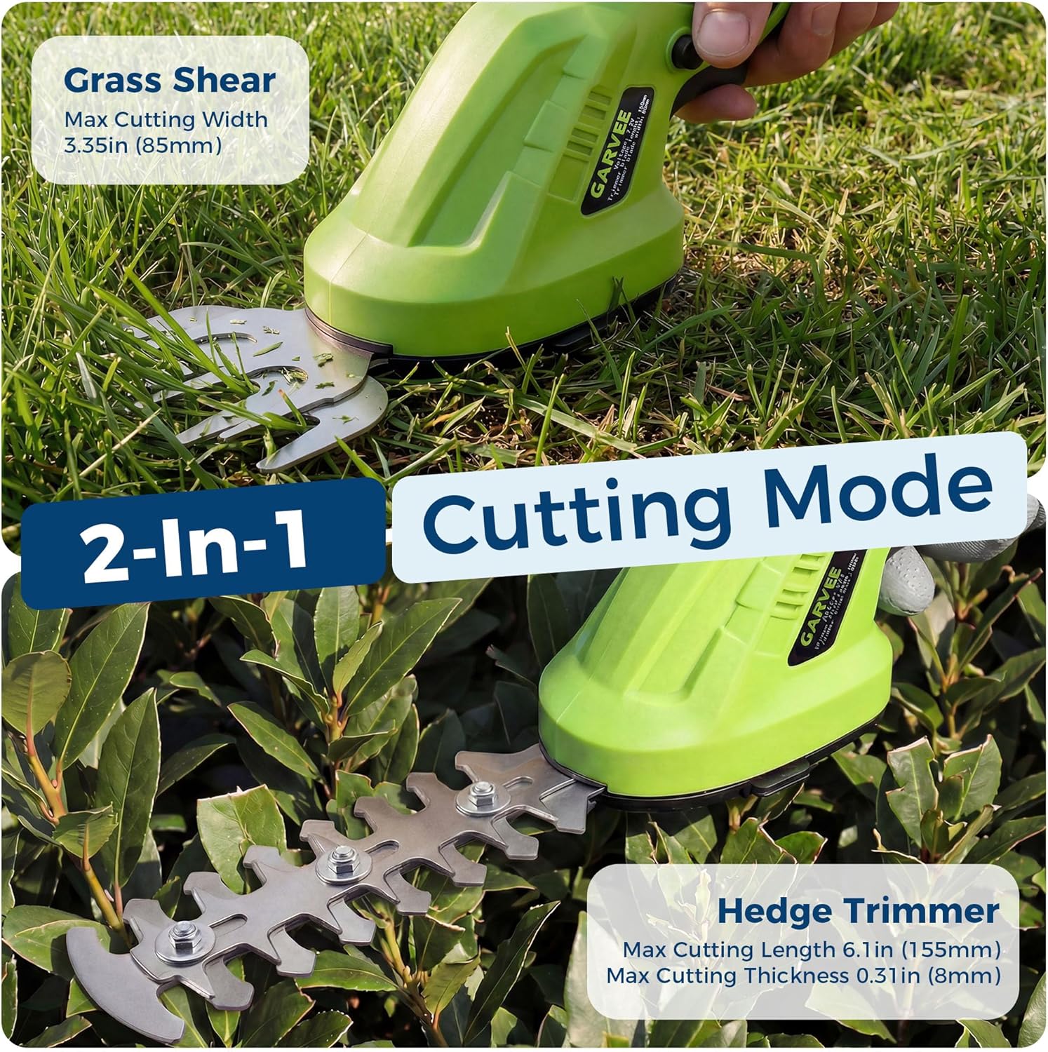 2-in-1 Electric Handheld Hedge Trimmer, Cordless Grass Shear & Shrub Trimme, Lightweight Rechargeable Bush Trimmers, with Type-C Cable, Dual Safety Switch, Brushless Motor, for Yard, Lawn, Garden