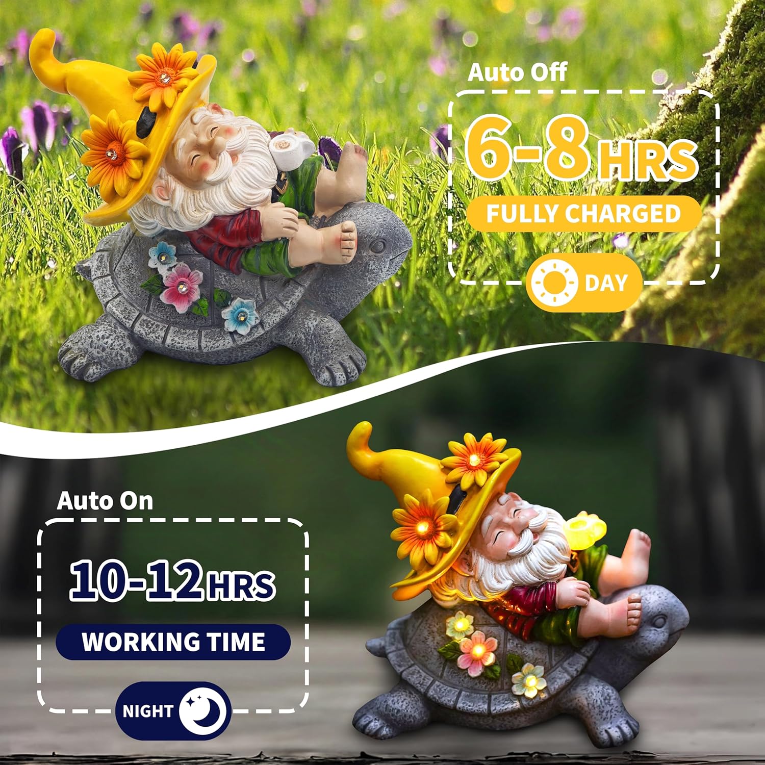 Garden Gnomes Outdoor Decor - Funny Sunflower Gnome Sitting on Turtle with Solar Lights, Gnomes Decoration for Lawn Yard Patio, Garden Gifts for Women, Mothers Day, Housewarming - Image 4