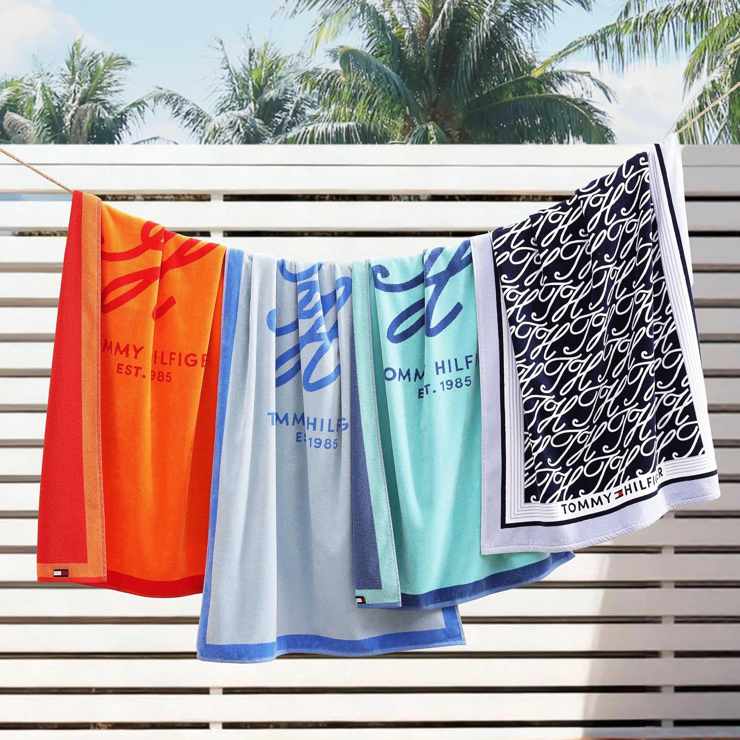 Tommy Hilfiger - Beach Towel, 100% Cotton Soft & Absorbent Plush Towel with Z-Twist Velour, Beach Essentials (Colorblock Monogram Light Blue, 36" x 68")
