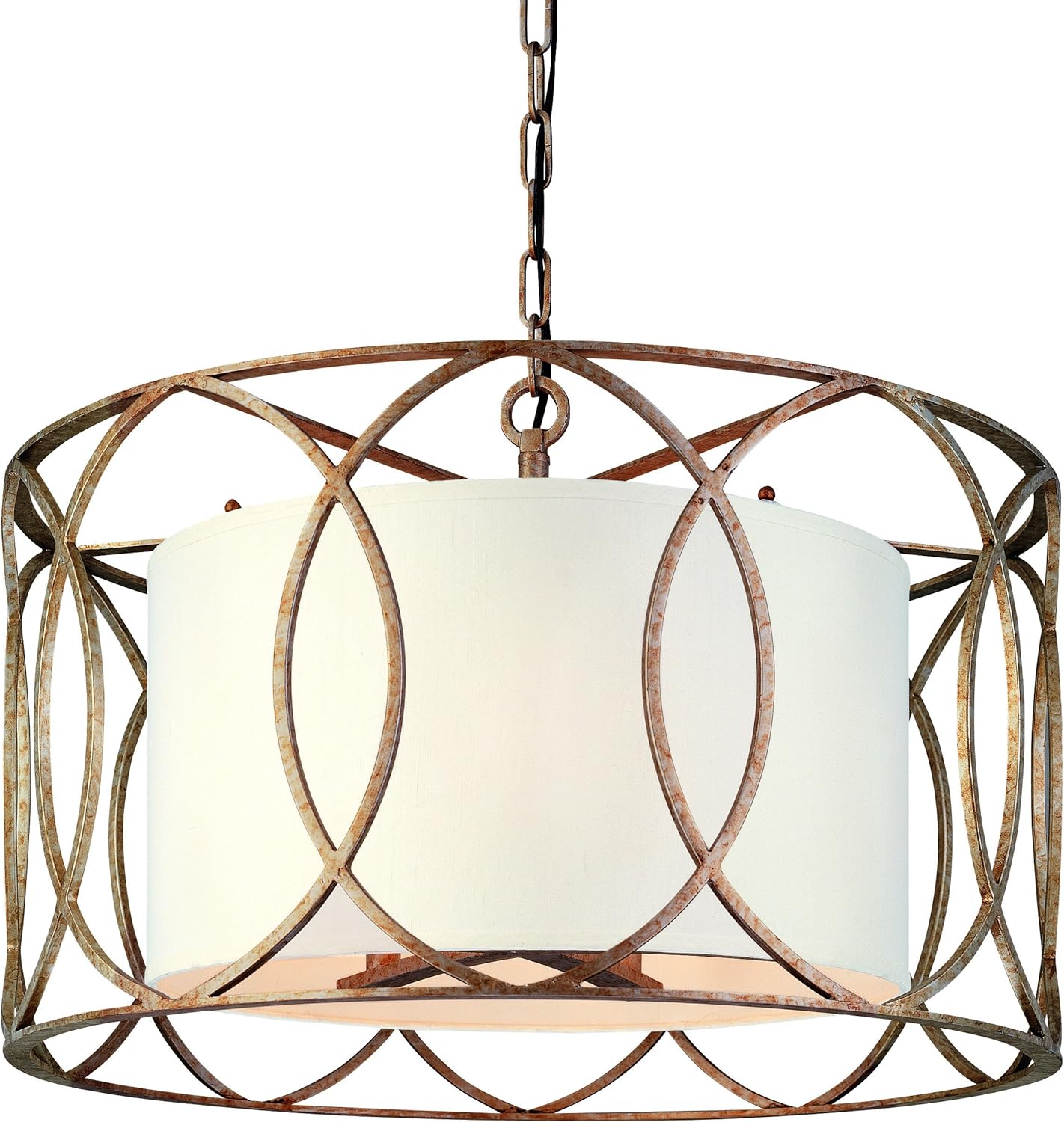 Troy Lighting Sausalito 5-Light Chandelier - Silver Gold Finish with Hardback Linen Shade
