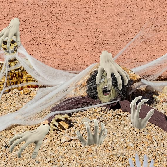 6 Pcs Halloween Skeleton Hands Realistic Plastic Zombie Hands Fake Severed Hand Props for Halloween Haunted House Party Zombie Party Cosplay Decoration