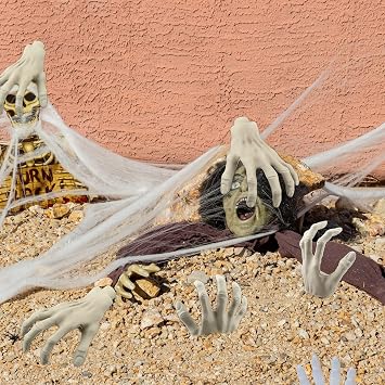 6 Pcs Halloween Skeleton Hands Realistic Plastic Zombie Hands Fake Severed Hand Props for Halloween Haunted House Party Zombie Party Cosplay Decoration