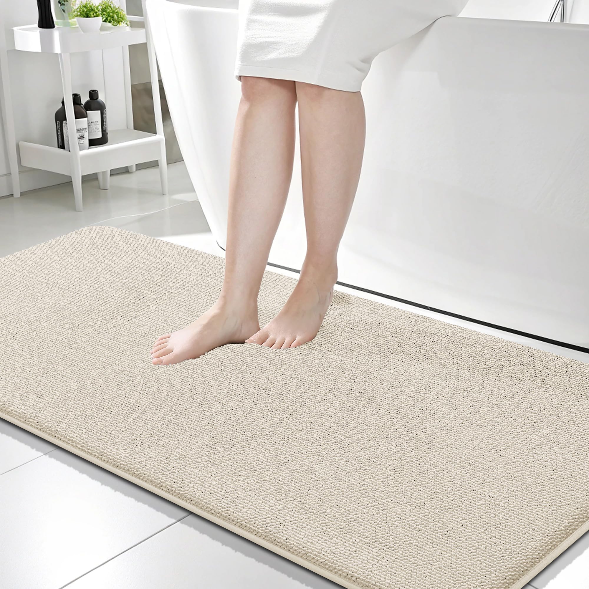 OLANLY Memory Foam Bathroom Runner Rugs 59x24, Absorbent Long Mat, Ivory
