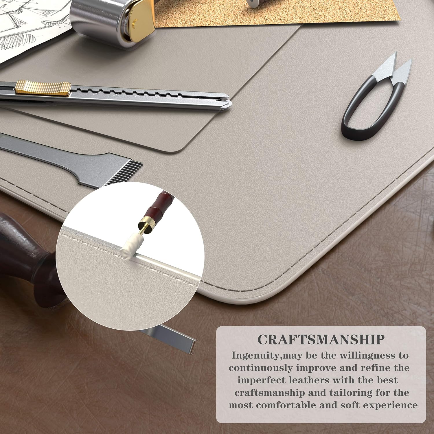 YSAGi Eco Cork Leather Desk Pad, Ultra Thin Waterproof Large PU Leather Mouse Pad, Dual Use Desk Writing Mat for Office/Home (31.5"x15.7", Cork+Grey)