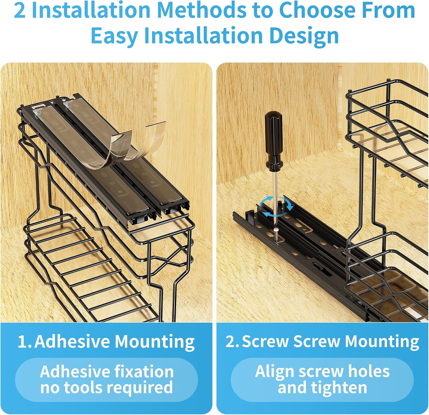 BOIVSHI Pull Out Spice Rack - Heavy Duty Vertical Spice Rack Pull Out, No Drill Install Spice Organizer for Cabinet, Inside Cabinet, Narrow Cabinet, 2.3" W×10.5" D×9.7" H, 3-Pack, Black