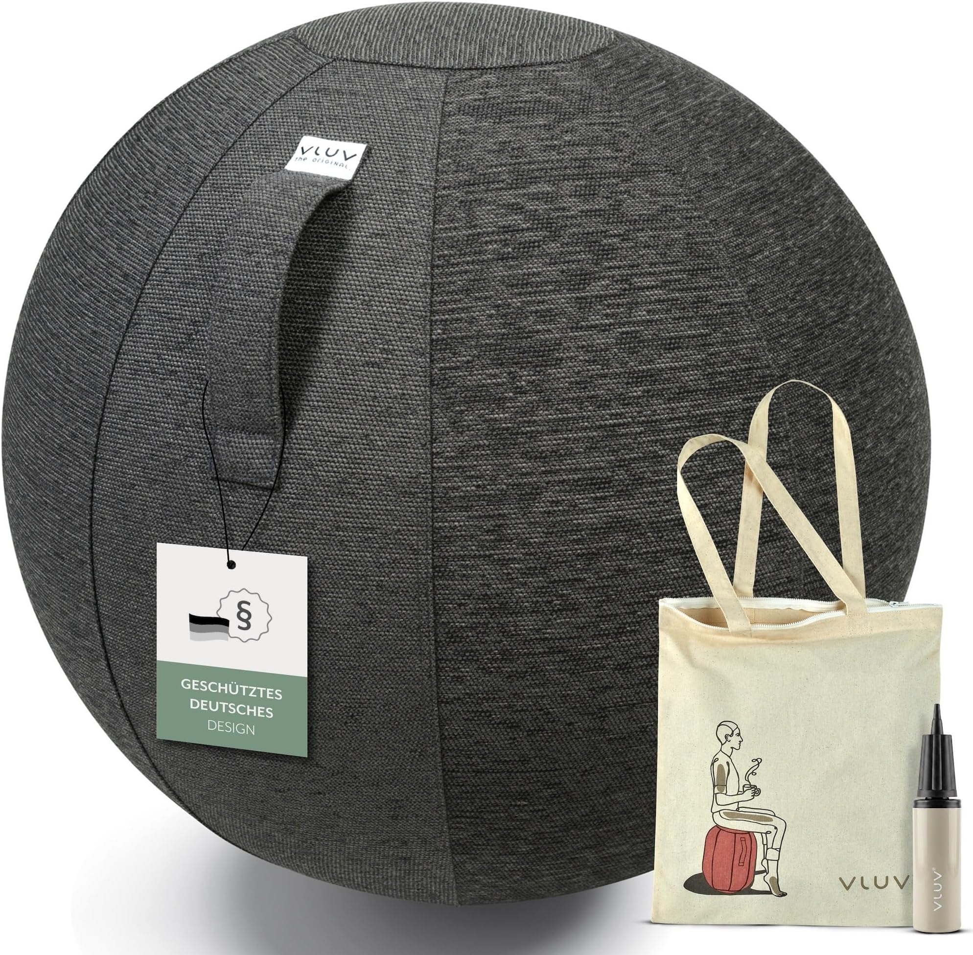 BOL STOV Ergonomic Office Sitting Ball, Gymnastics Ball with Washable Fabric Cover, Breathable, with Carry Handle and Rolling Protection, for Home Office and Pregnancy