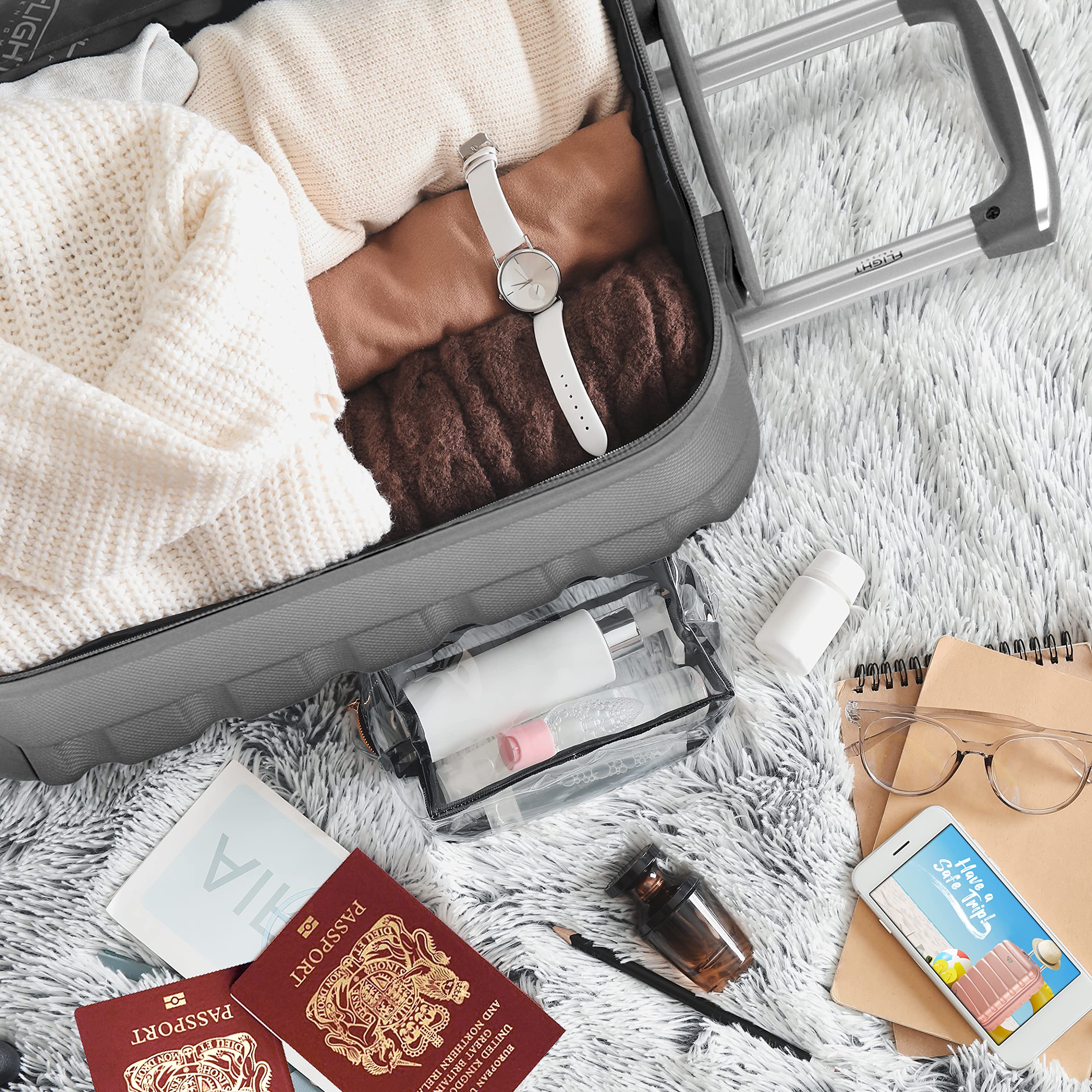 Flight Knight Suitcase Set of 2 Lightweight 4 Wheel ABS Hard Case Cabin Carry On Hand Luggage - easyJet Maximum Size for Overhead Cabin & Under Seat Carry-On - 45x36x20cm & 56x45x25cm