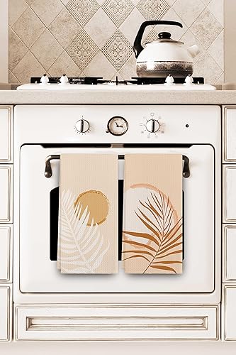 Miniatura 4 de Toallas de cocina bohemias con hojas botánicas, de algodón, modernas, de 24 x 16 pulgadas, juego de 2 paños de cocina, paños de cocina, toallas de