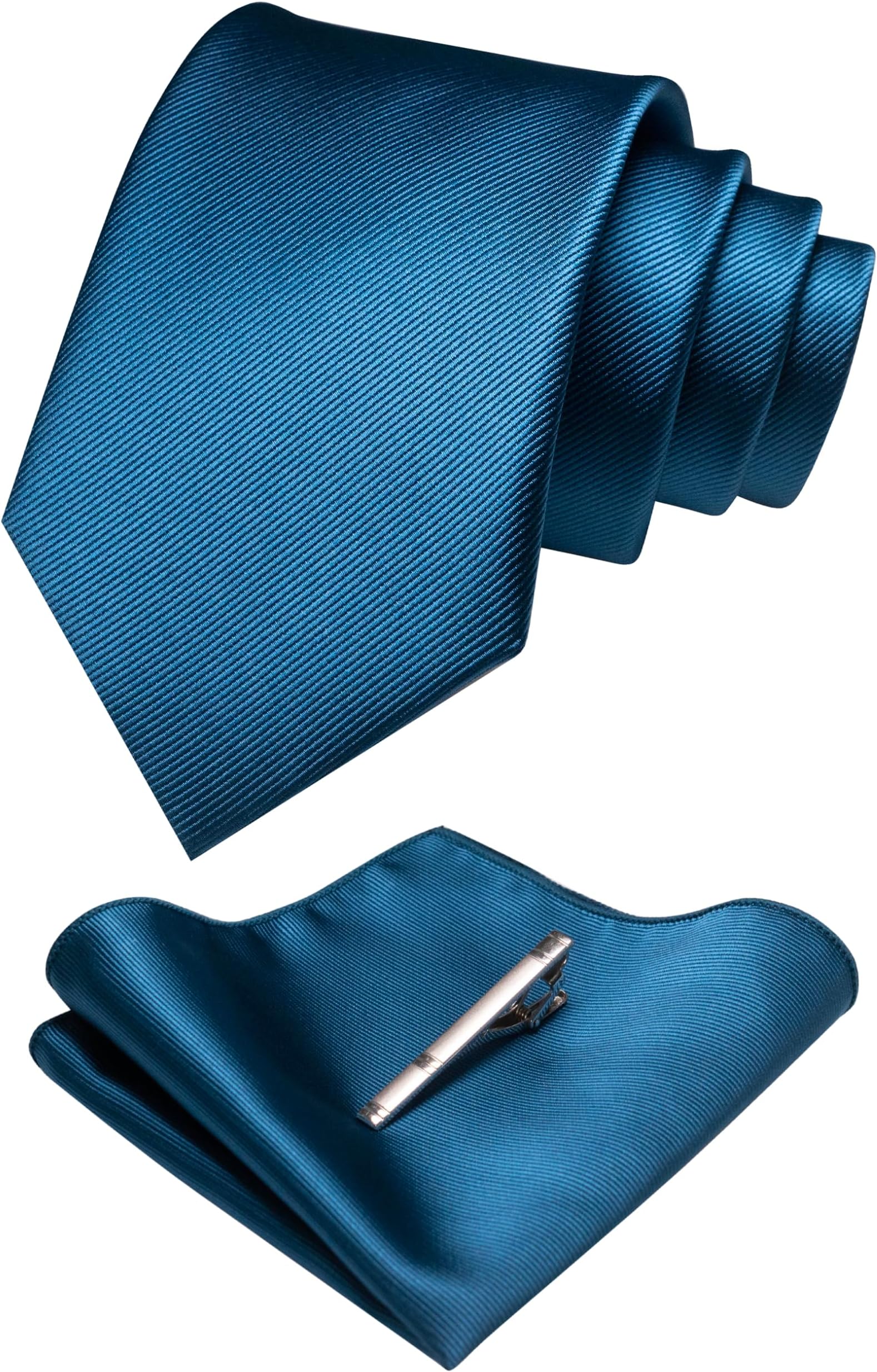 Solid Color Formal Necktie and Pocket Square Tie Clip Sets for Men