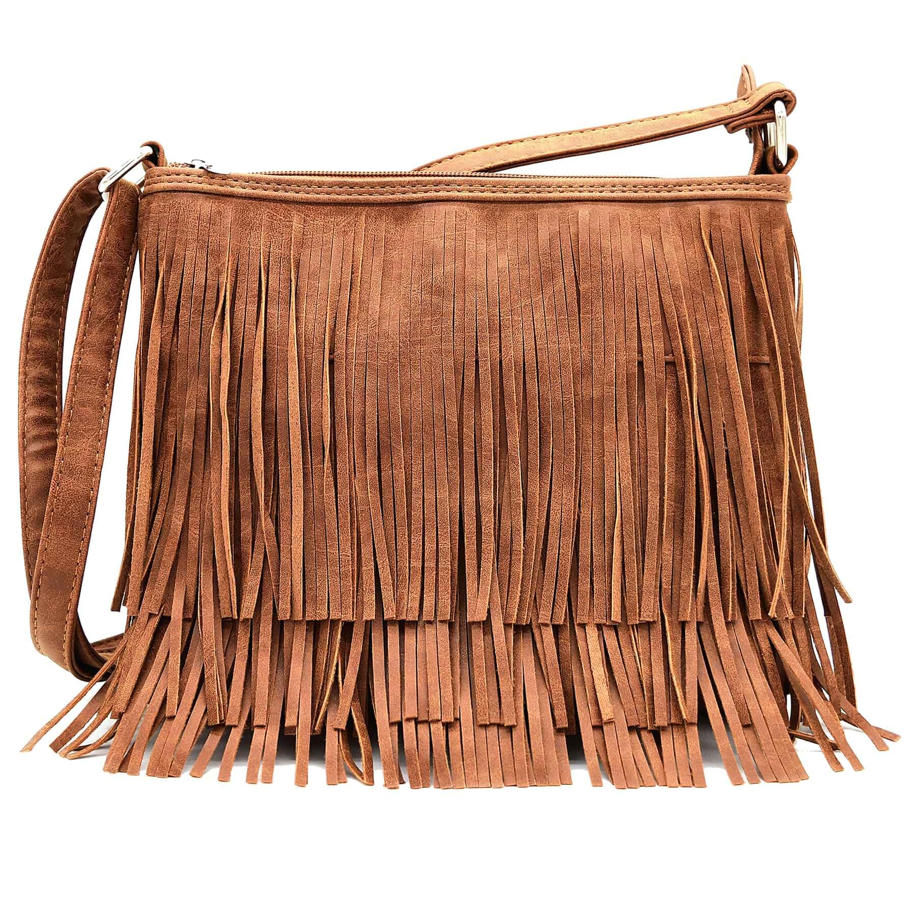 Western Trendy Fringe Crossbody Purse Country Shoulder Bags for Women Turquoise Concho, Tooled Floral Texture & Organized Rear Storage