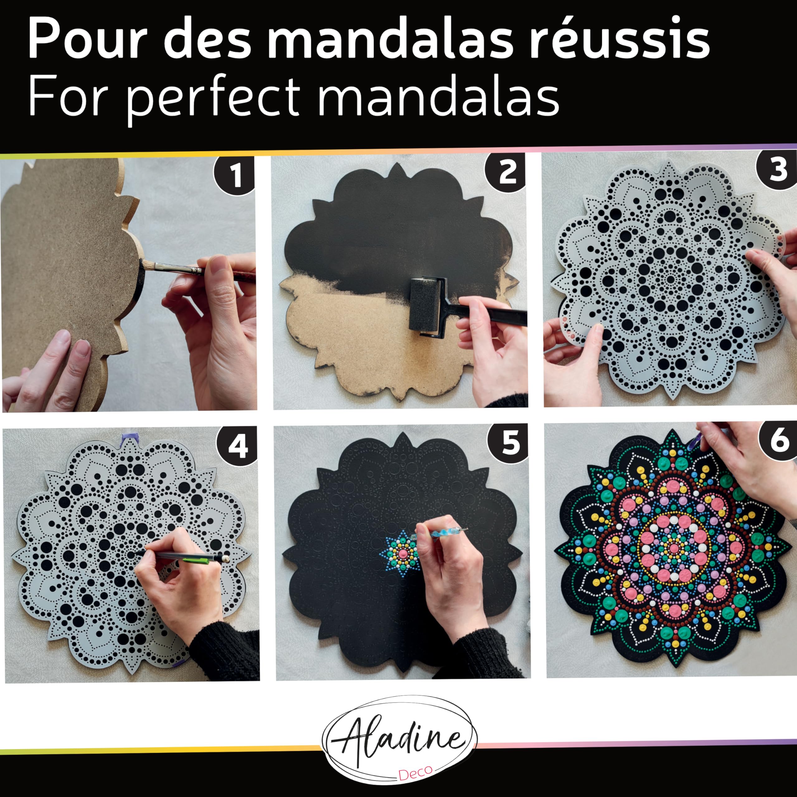 Aladine 85505 - Kit de mandala, 30 cm, diseño de mandala y soporte de madera