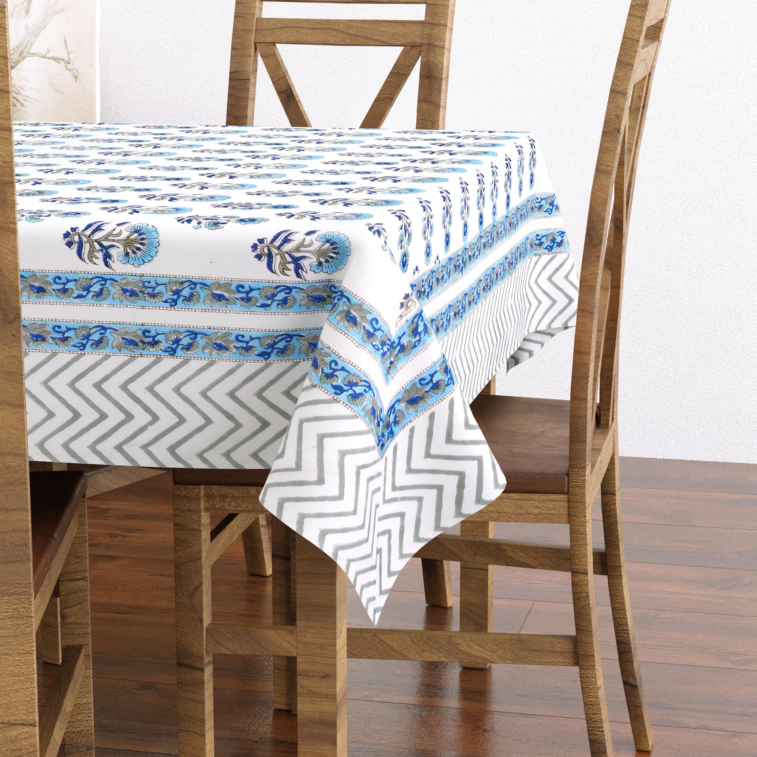 BLOCKS OF INDIA Cotton Hand Block Print Rectangular Table Cloth For 6 Seater Dining Table (60 Inch X 90 Inch) (Blue Grey Buti) (B0CHQJWCGB) Amazon Price History, Amazon Price Tracker