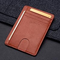 Vista 134 de Buffway - Billetera delgada minimalista de cuero con protección RFID para hombre y mujer Café Lichee