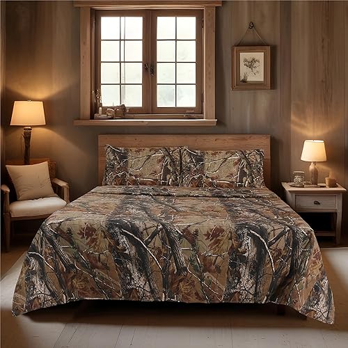 Realtree - Juego de sábanas de camuflaje multiusos de 3 piezas de polialgodón rústico para casa de campo, juego de cama de cabaña y caza, perfecto