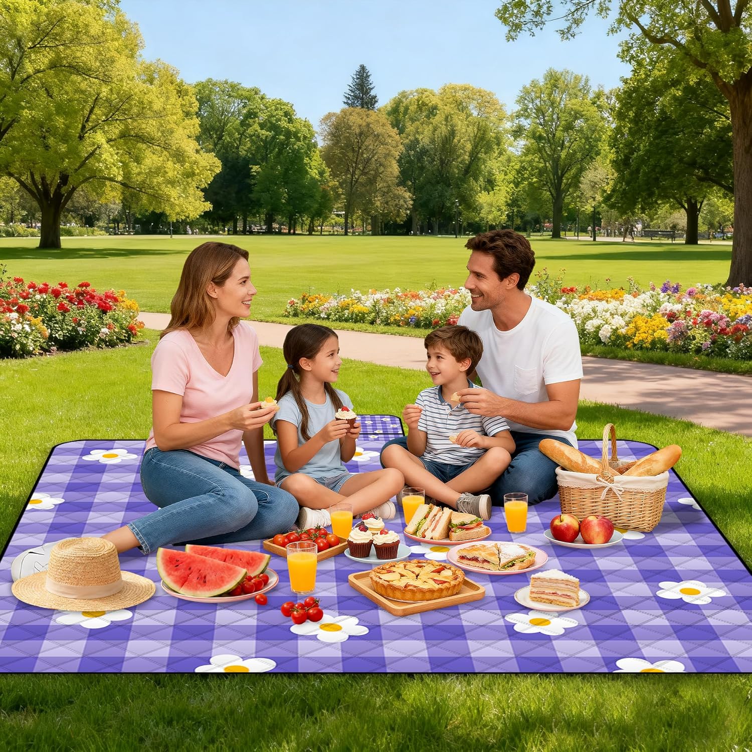 Extra Large Picnic Blanket Waterproof,80"x 80"Foldable Machine Washable Beach Blanket,Outdoor Blanket for 6-8 Adults,Suitable for Indoor Crawling,Park Beach,Camping,Hiking,Family Travel(Purple)