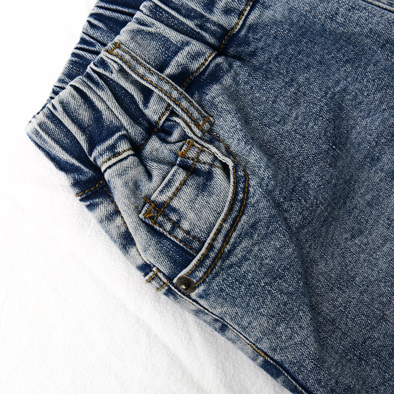 KIDSCOOL SPACE Baby Little Big Girls Jeans, Cintura elástica Agujeros Rasgados Pantalones de Mezclilla de Estiramiento Suave
