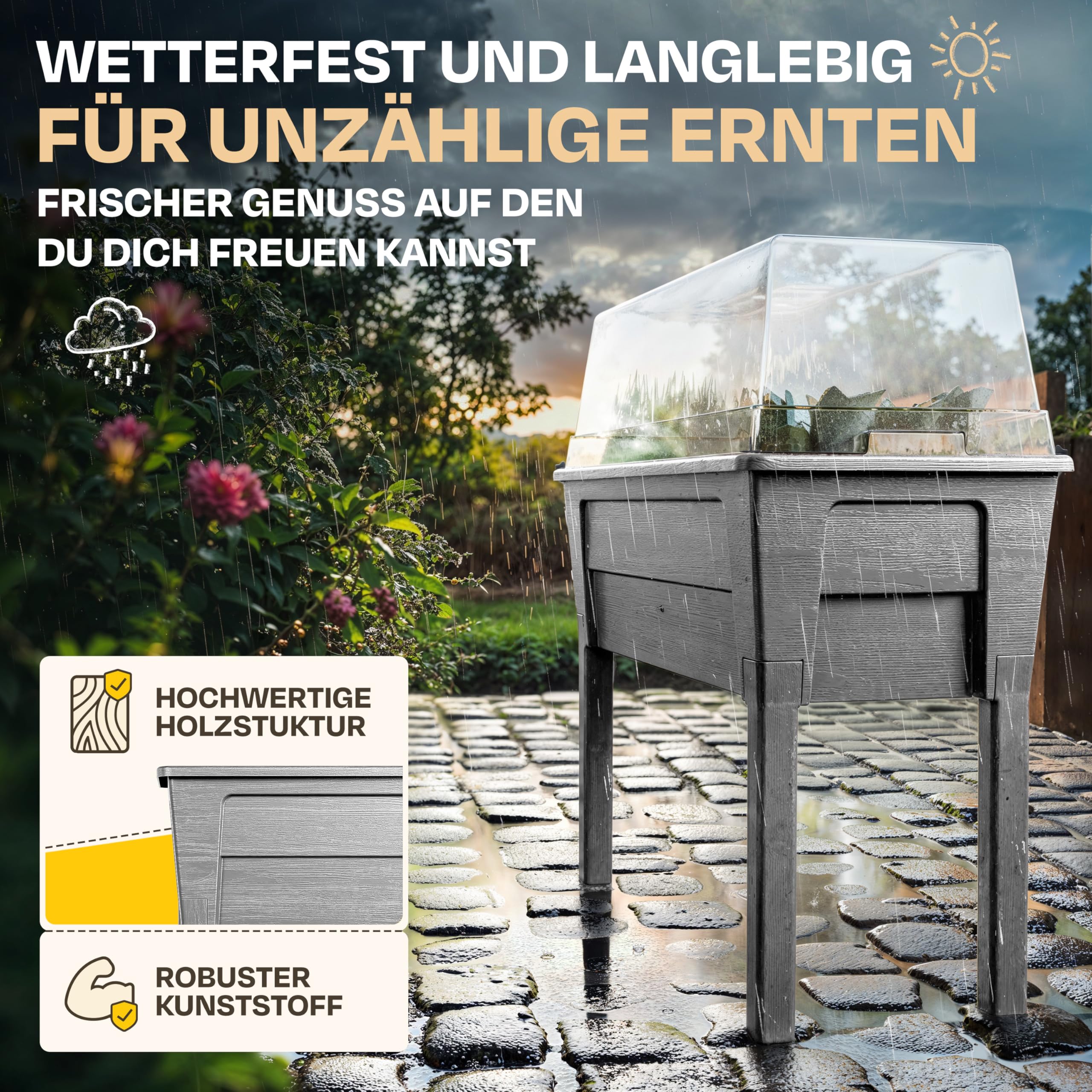 Macetero Volcán 40 Ondis24, Con Almacenamiento De Agua, Resistente Al Invierno, Color Gris Claro, 35 Litros