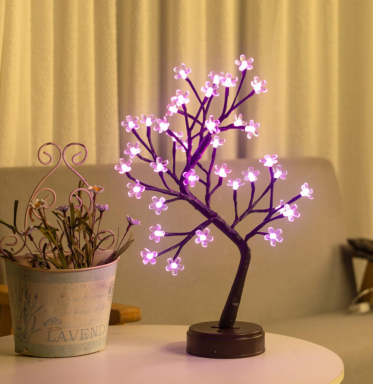 Pooqla Valentines RGB Cherry Blossom Tree Light with Remote 16 Color-Changing LED Artificial Flower Bonsai Tree， Pink Table Top Lamp Home Lit Tree Centerpieces Decoration 36 LED, Brown Branch