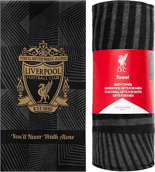 Liverpool F.C. Towel for Men Women Teens Boys 100% Cotton Football Crest Quick Dry Beach Bath Towel for Swim Gym Holiday Shower Bath Supporters' Gear 137x69cm (Black)