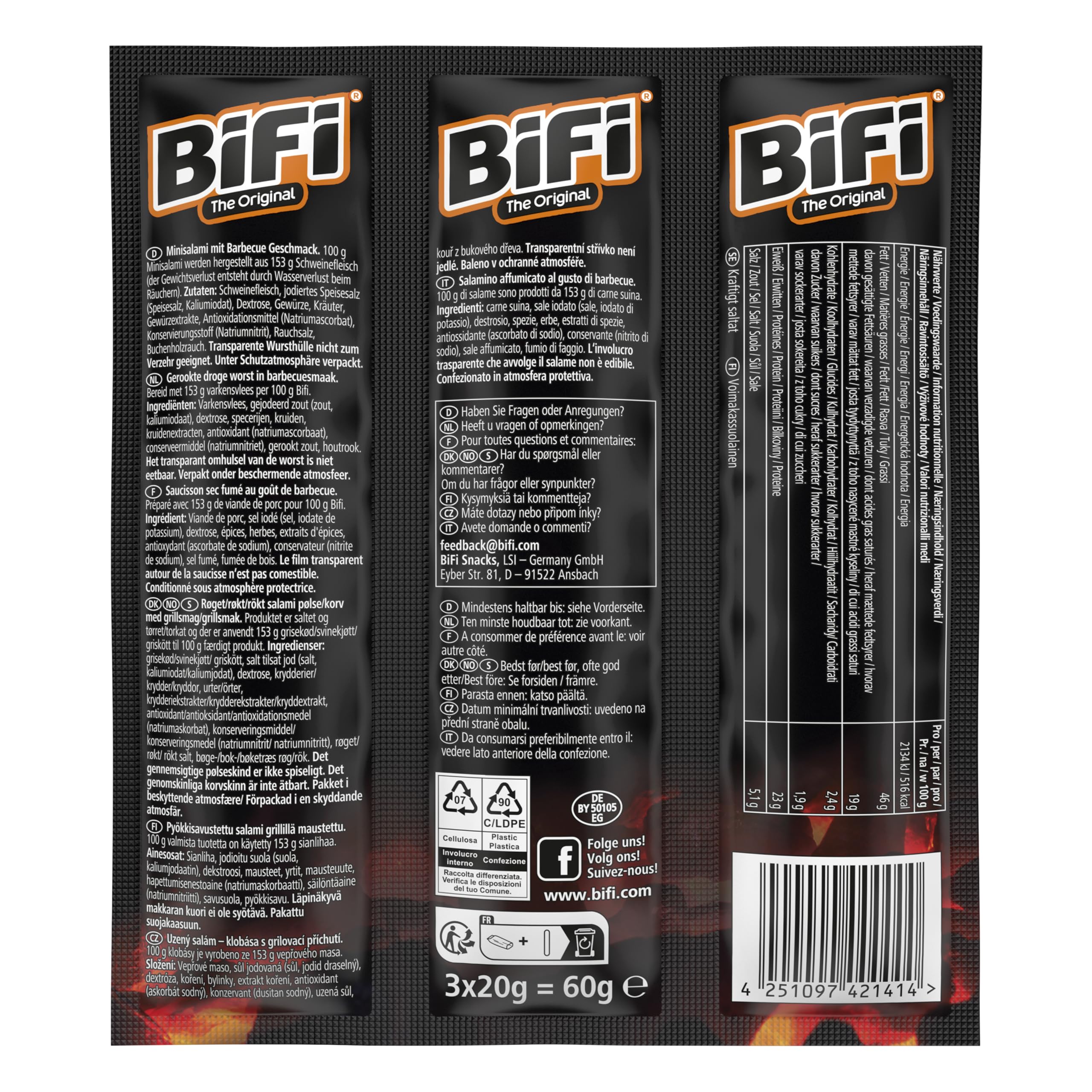 BiFi BBQ - 16er Pack (16 x 60g) - BBQ-Salami Sticks - Würziger Wurstsnack To Go - Geräuchert über Buchenholz - Optimal für unterwegs, im Büro oder nach dem Sport - mit rauchigem Barbecue-Geschmack