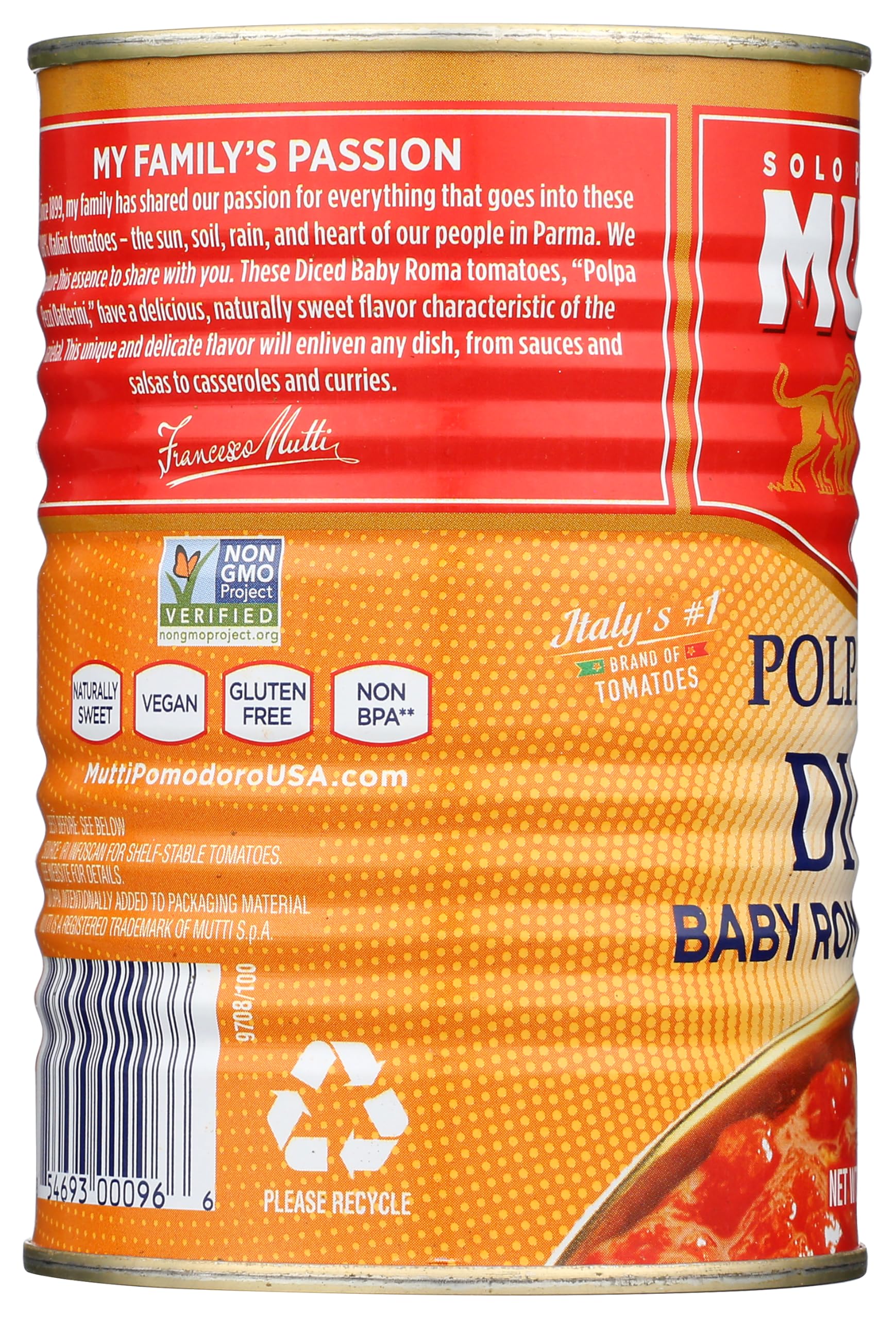 Mutti Diced Baby Roma Tomatoes, Vegan Friendly, Gluten Free & Non-GMO, 14 Ounce (Pack of 6)