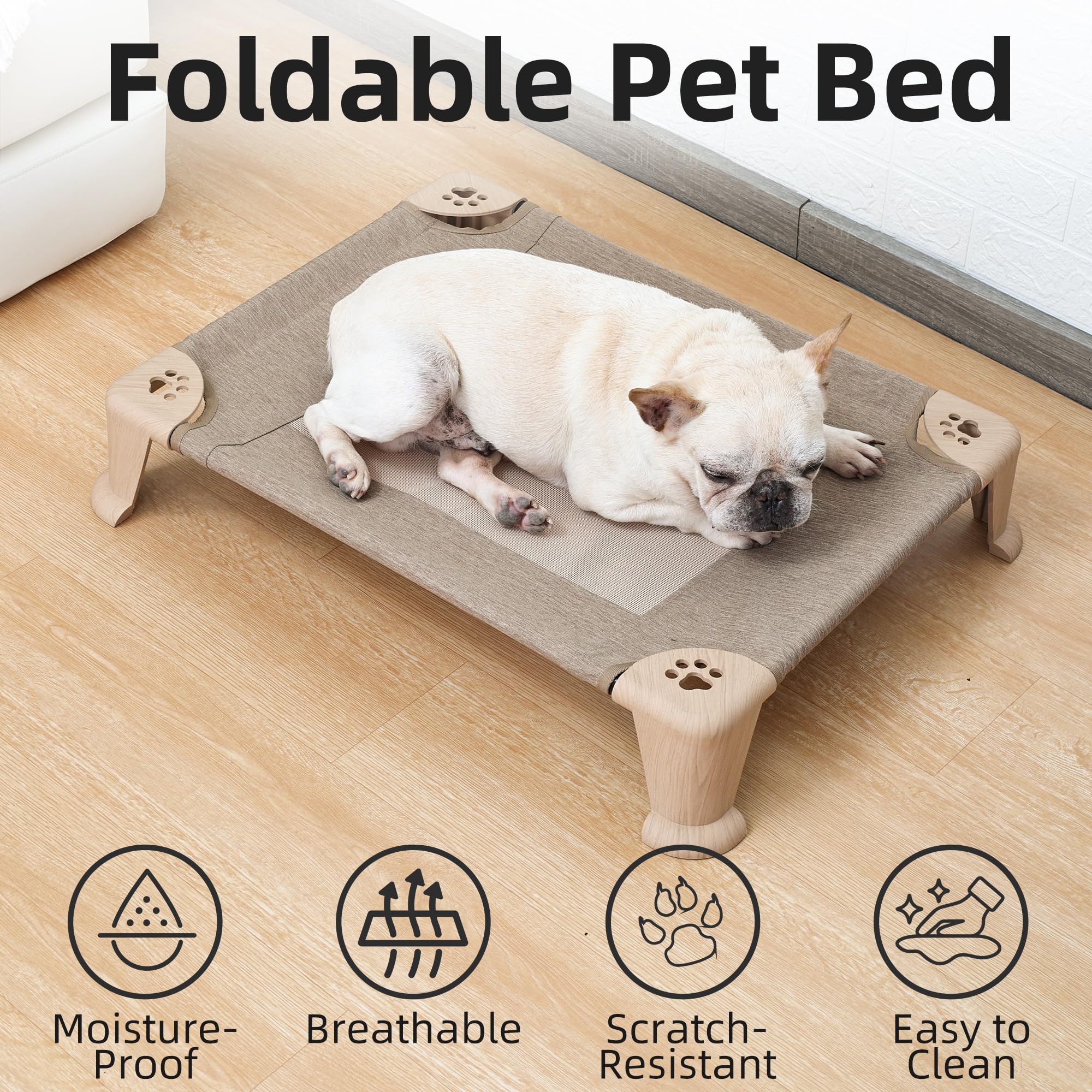 Cama elevada plegable para perros, cuna elevada para mascotas con malla transpirable, pies antideslizantes, resistente a la humedad, cama lavable para mascotas para perros medianos y grandes