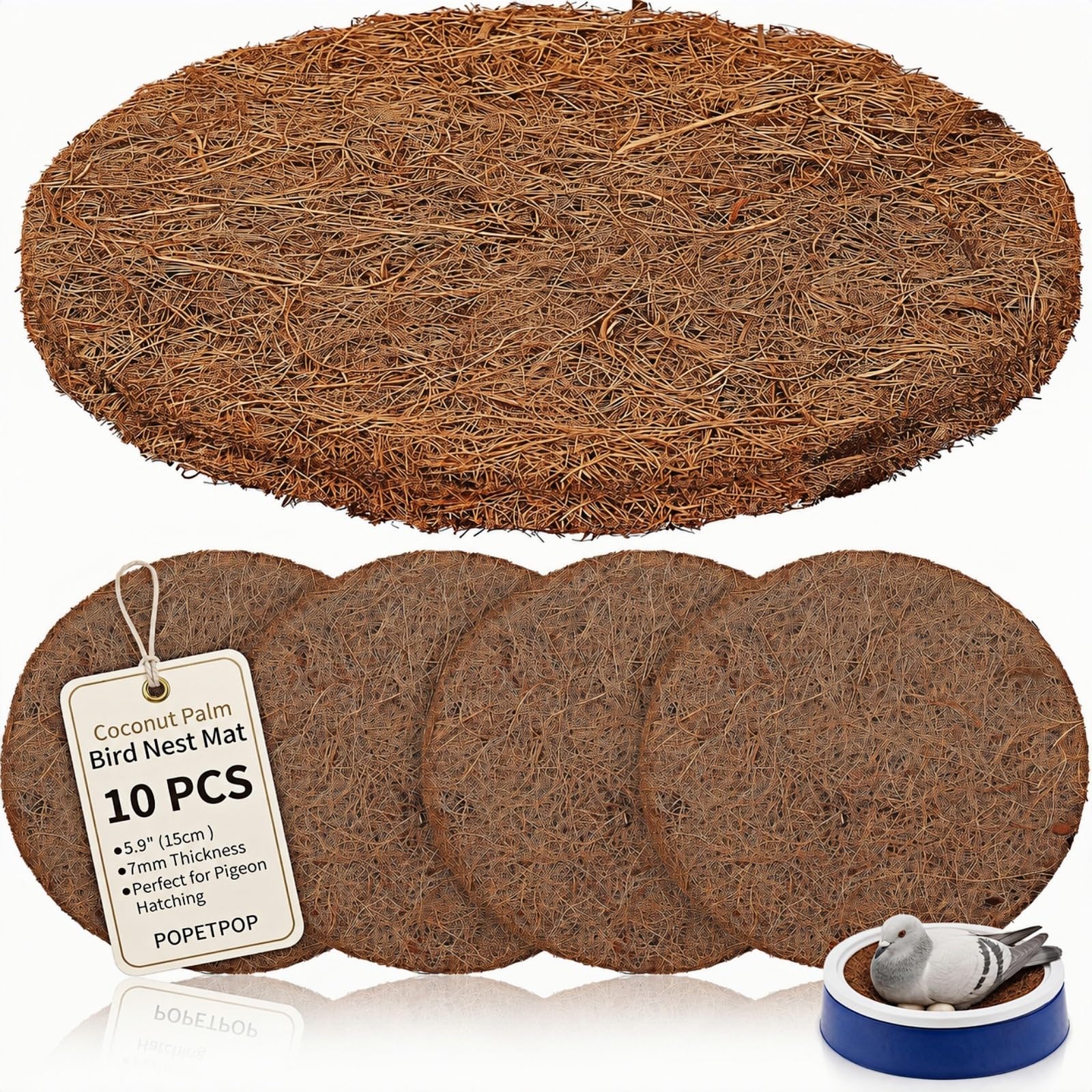 POPETPOP 20 Pack Pigeon Nest Pads, 5.9" Coconut Fiber Bird Breeding Egg Mat